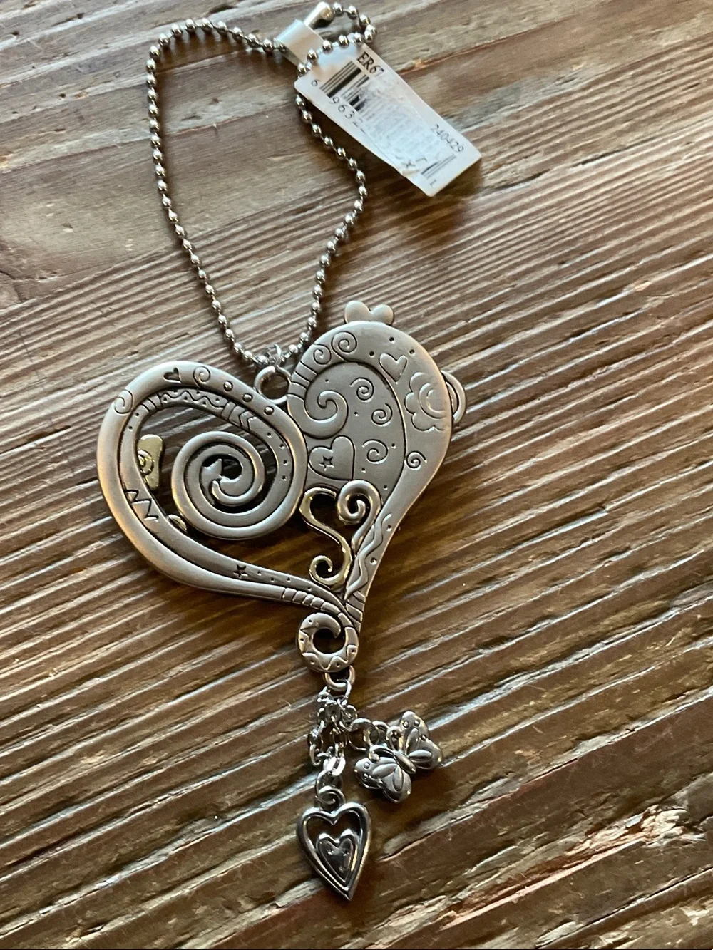 GANZ Silver color Heart with Pink & Green Stones purse/bag charm or key holder